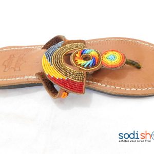 Sandale Pour Femme, Chic et Élégante, Style Africain, Matière en Cuir - Couleur Marron/Jaune MT0077