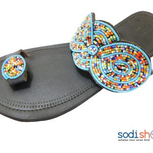 Nu-Pied en Cuir Décoré De Perle Couleur Noire Bleue MT0077