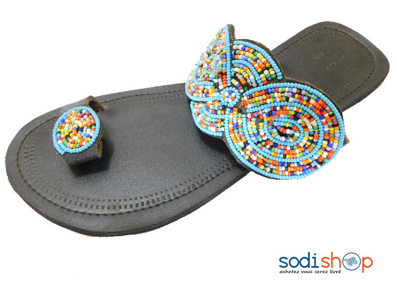 Nu-Pied en Cuir Décoré De Perle Couleur Noire Bleue MT0077
