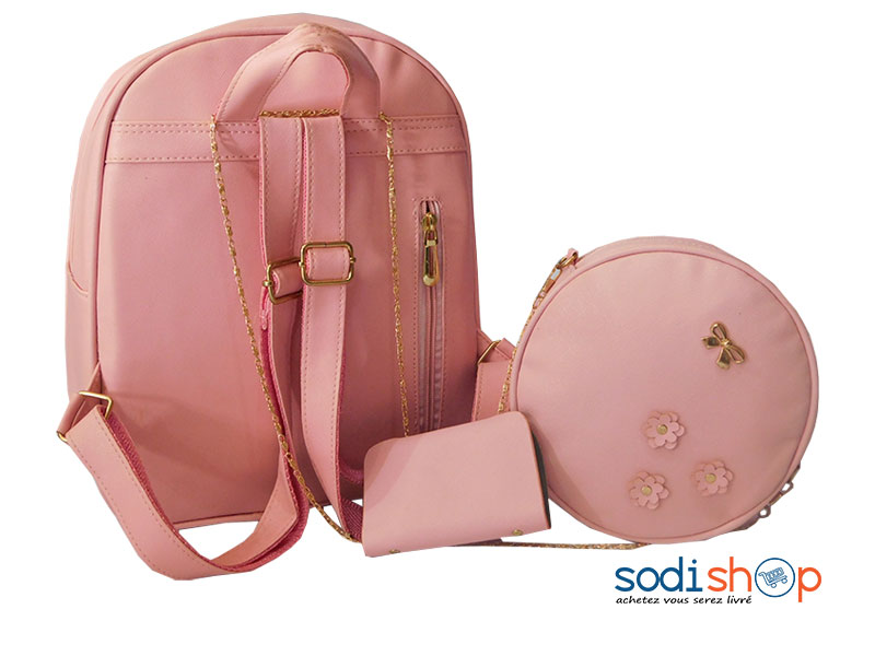 Sac à Dos + Pochettes et Bandoulière - Couleur Rose Pour Filles SS0086 – Image 2
