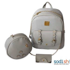 Sac à Dos + Pochettes et Bandoulière - Couleur Gris Pour Filles SS0086