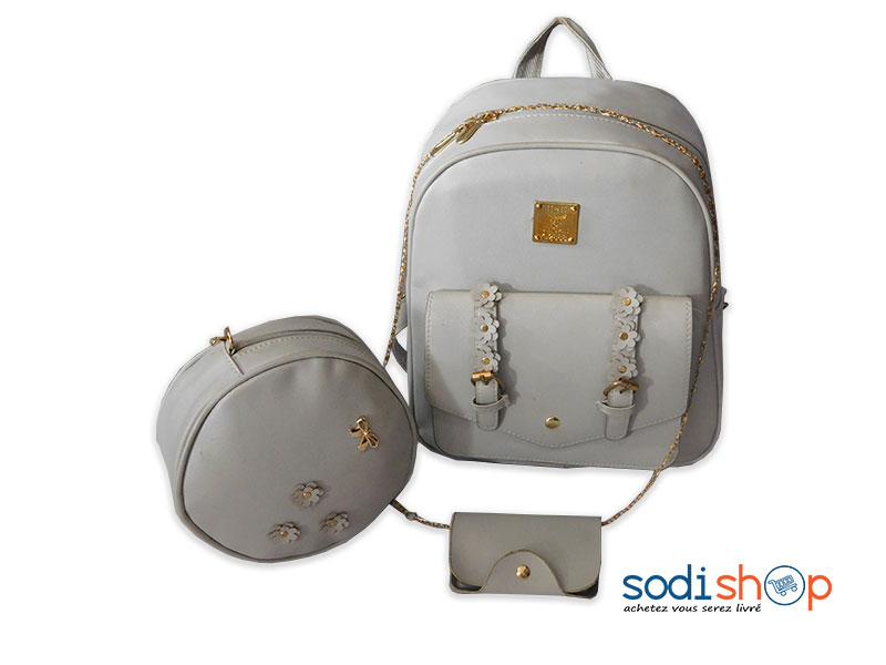 Sac à Dos + Pochettes et Bandoulière - Couleur Gris Pour Filles SS0086