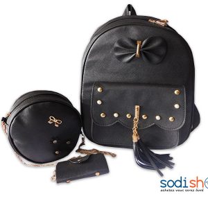 Sac à Dos + Pochettes et Bandoulière - Couleur Noir Pour Filles SS0086
