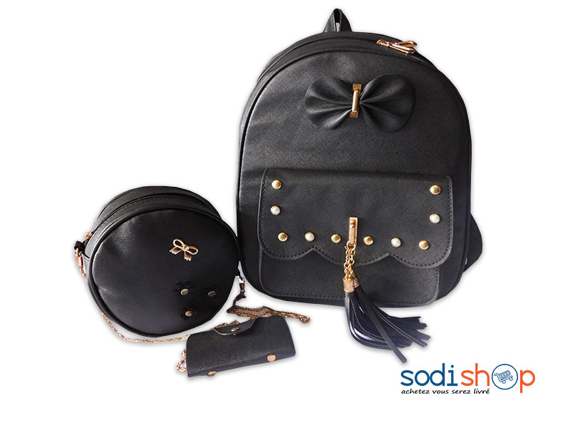 Sac à Dos + Pochettes et Bandoulière - Couleur Noir Pour Filles SS0086