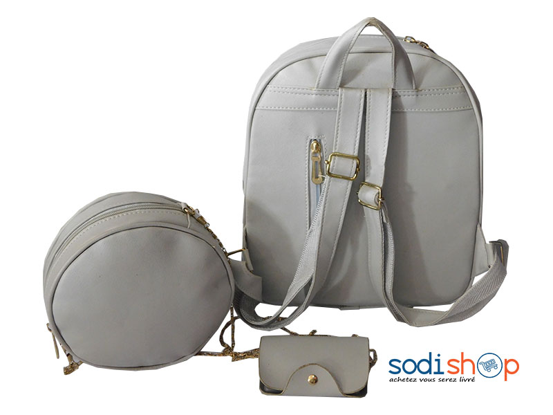 Sac à Dos + Pochettes et Bandoulière - Couleur Gris Pour Filles SS0086 – Image 2
