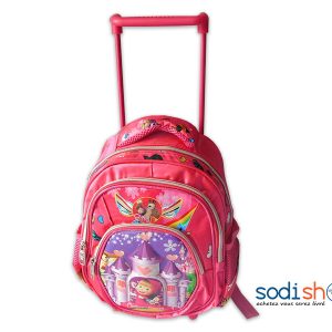Masha et Michka Somptueux Sac à Dos avec Poignée Télescopique et Roulettes - Couleur Rose Pour Fillette SS0086