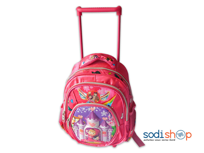 Masha et Michka Somptueux Sac à Dos avec Poignée Télescopique et Roulettes - Couleur Rose Pour Fillette SS0086