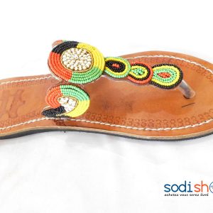 Sandale en Cuir Décorer en Perle Africaine Couleur Marron MT0077