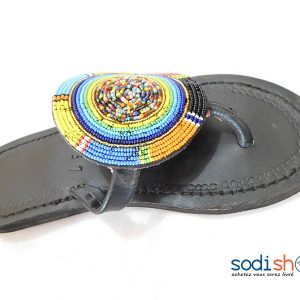 Sandale en Cuir Noir Décoration en Perle Pour Femme MT0077