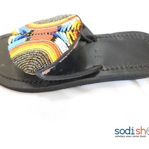 Sandale en Cuir Noir Décoration en Perle Pour Femme MT0077