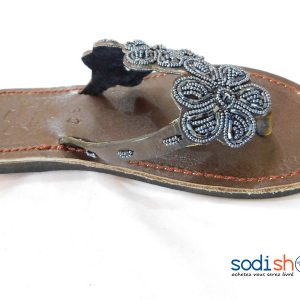 Sandale à Perle en Cuir Pour Femme Couleur Marron MT0077
