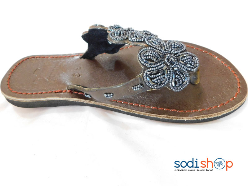 Sandale à Perle en Cuir Pour Femme Couleur Marron MT0077