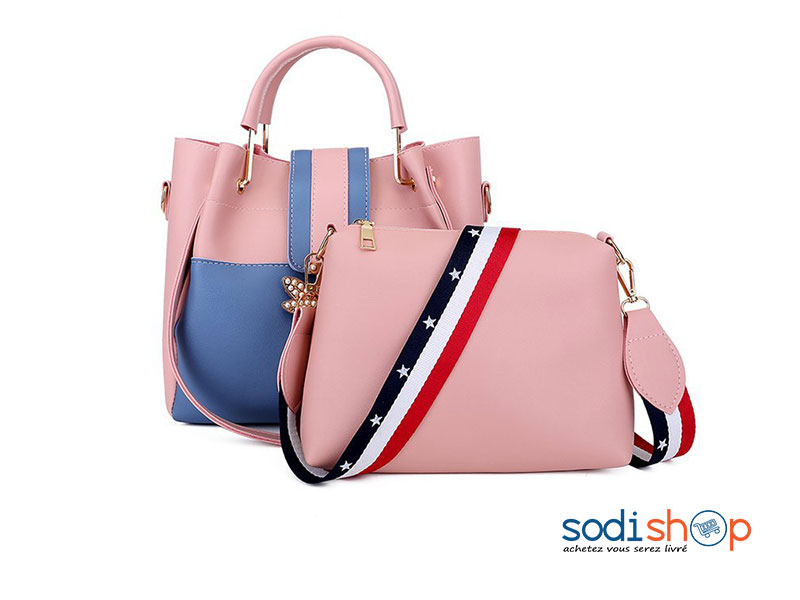 Sac à Main Plus Pochette Pour Femme Bicolore Saumon-Bleu - AS0036