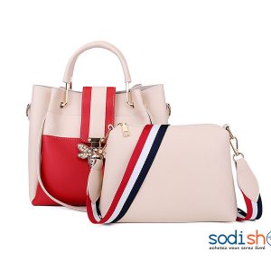 Sac à Main Plus Pochette Pour Femme Bicolore Beige-Rouge - AS0036