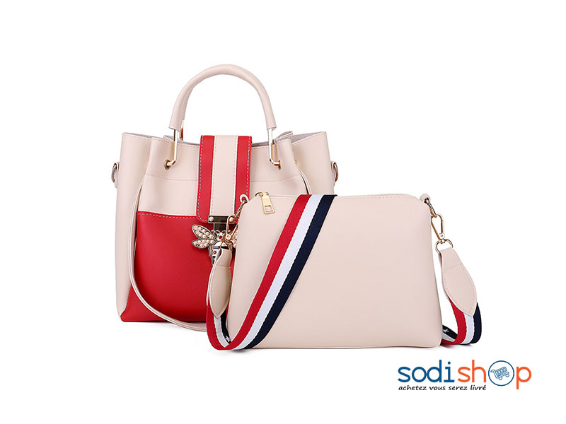 Sac à Main Plus Pochette Pour Femme Bicolore Beige-Rouge - AS0036