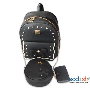 Sac à Dos + Pochettes et Bandoulière - Couleur Noir Pour Filles SS0086