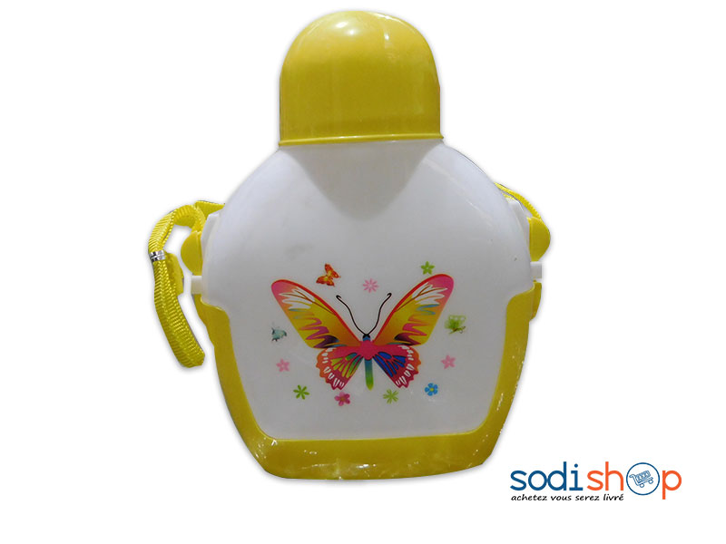 Mini Gourde en Plastique Motif Papillon - Couleur Jaune Blanc Pour Enfant DN0089