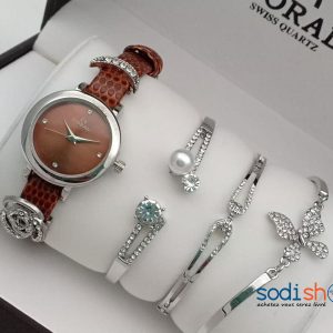 Coffret à Montre et Bracelet pour Femme Couleur Marron Argent Sodi00