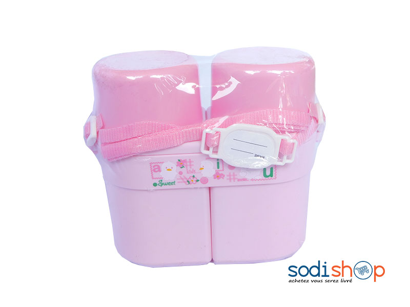 Bouteille en Plastique Pour Enfant Double Gourde - Couleur Rose LB0091