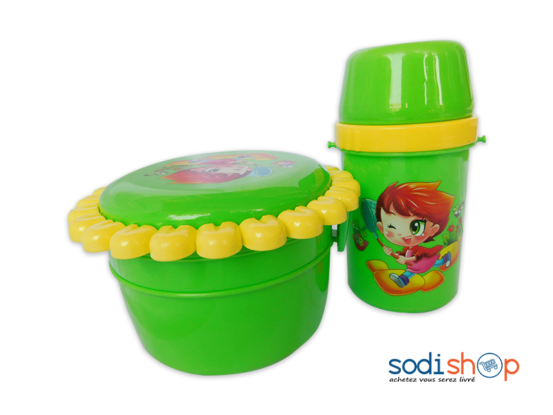 Ensemble Gourde en Plastique avec Tasse - Couleur Vert Ustensile Pour Enfant LB0091