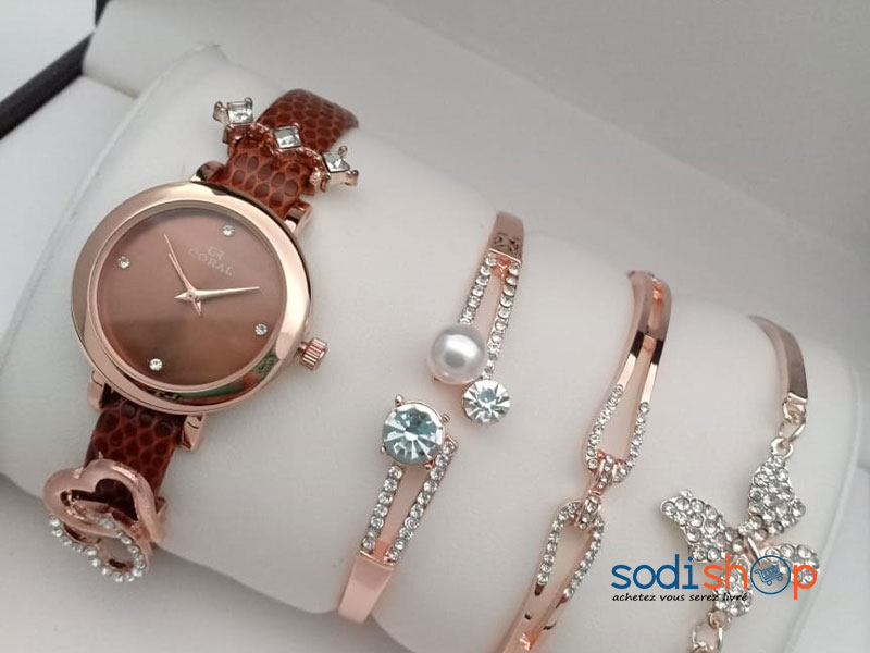 Montre Originale Coral avec Bracelets Couleur Marron - Accessoire Pour Femme SODI00