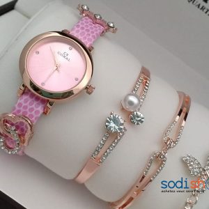Montre à Quartz Original Coral avec Bracelets Perlés Style Moderne - Couleur Rose Pour Femme SODI00