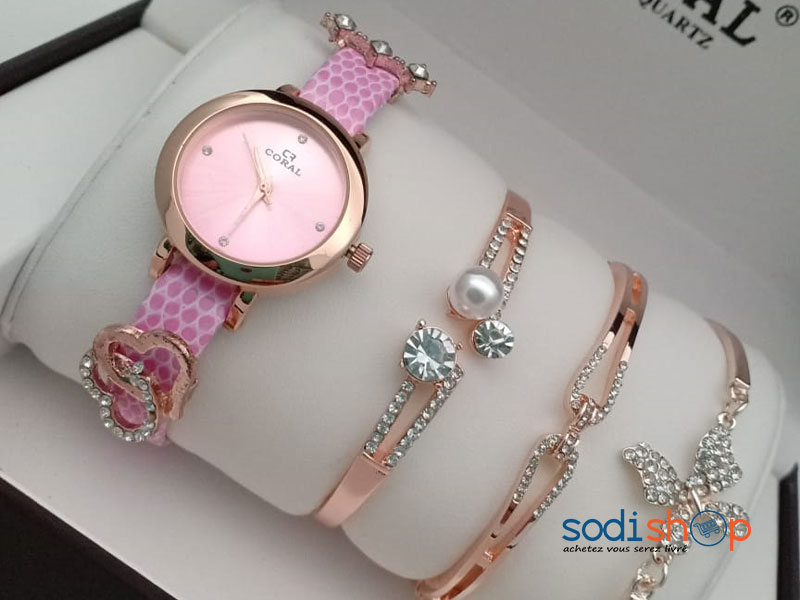 Montre à Quartz Original Coral avec Bracelets Perlés Style Moderne - Couleur Rose Pour Femme SODI00
