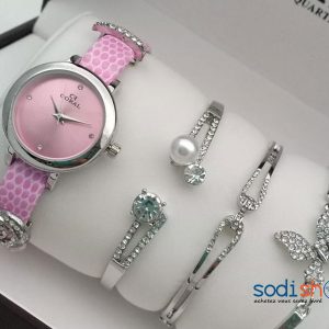 Montre Originale Coral avec Bracelets Couleur Rose Argent - Accessoire Pour Femme SODI00