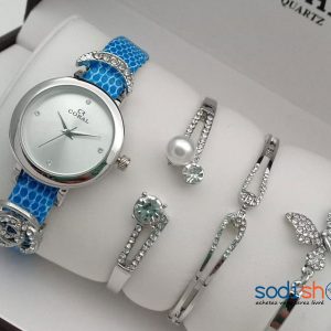 Montre Coral à Quartz Swiss avec Bracelets Perlés Style Moderne - Couleur Bleu Argent Pour Femme SODI00