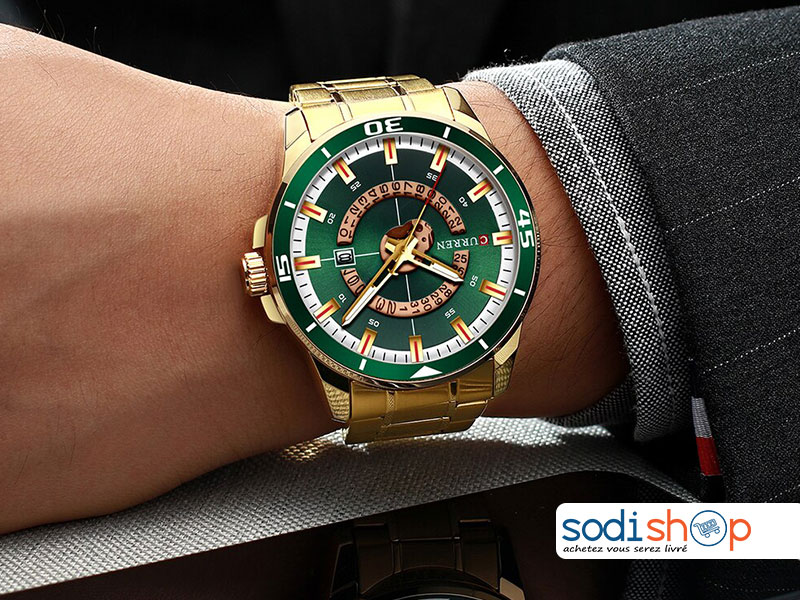 Montre Pour Homme Curren-M8359 Couleur Or et Verte Sodi00 – Image 2