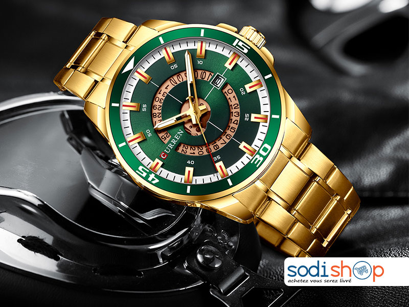 Montre Pour Homme Curren-M8359 Couleur Or et Verte Sodi00