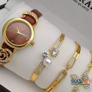 Montre et Bracelet Pour Femme Couleur Marron Doré Sodi00