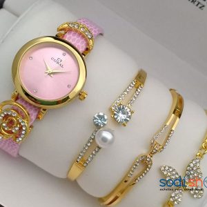 Montre et Bracelet Pour Femme Couleur Rose Sodi00