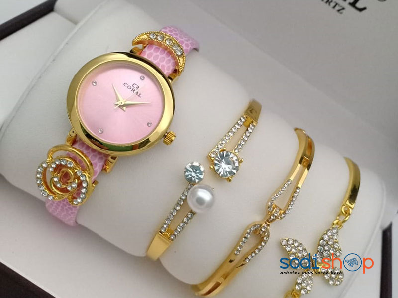Montre et Bracelet Pour Femme Couleur Rose Sodi00