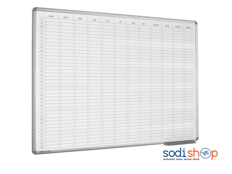 Tableau Blanc de Planning Annuel Surface Magnétique Effaçable à Sec - 60x90 cm LA0082