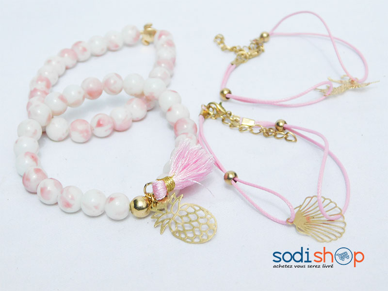Bracelets en Perle Ultra Élégants - Ensemble Pour Femme Couleur Blanc et Or ZM0090