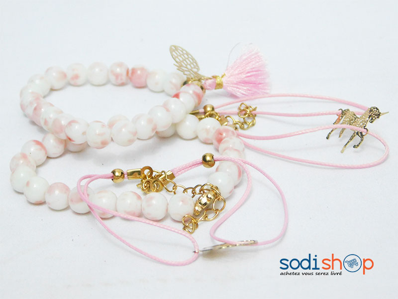 Bracelets en Perle Class et Stylé avec Logo - Ensemble Pour Femme Couleur Rose Blanc ZM0090