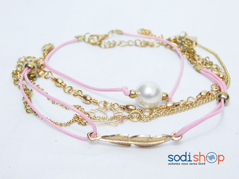 Bracelets en Chaîne Munie de Perle Class et Élégant - Ensemble Pour Femme Couleur Rose Or ZM0090
