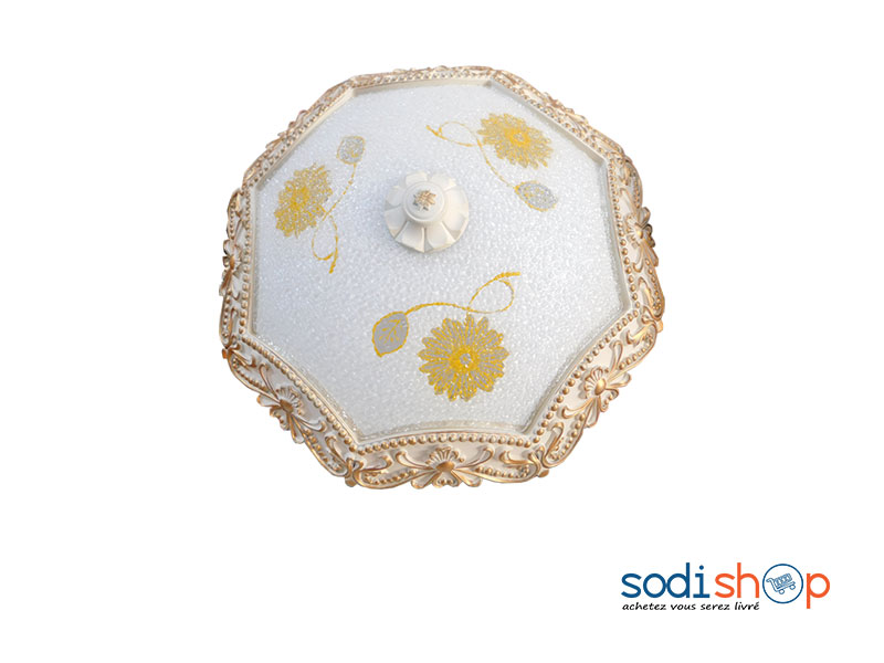 Luminaire Plafonnier Motif Florale - Couleur Blanc et Or KKS0093