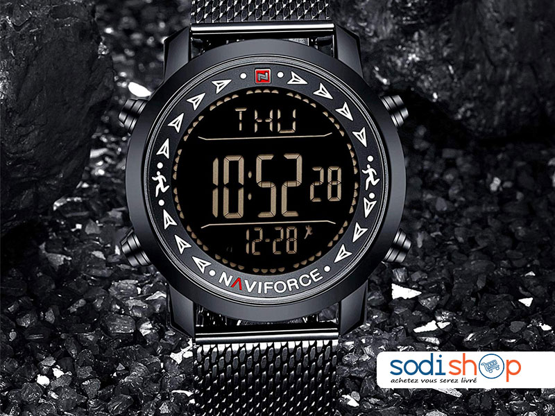 Montre à Quartz NAVIFORCE NF9130 Cadran Numérique avec Bracelet en Acier - Couleur Noir SODI00