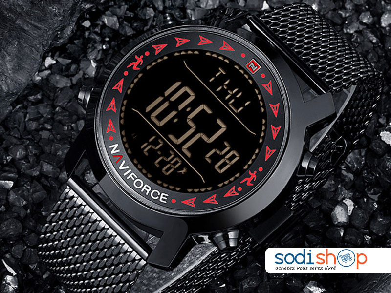 Montre NAVIFORCE 9130 Cadran Numérique avec Bracelet en Acier - Couleur Noir Rouge SODI00