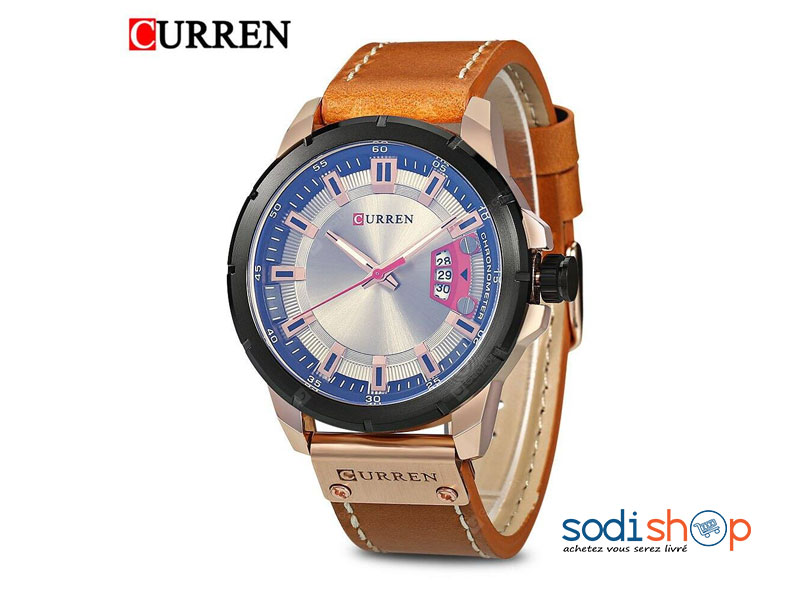 Curren 8284 Montre Classique en Simili Cuir Cadran Analogique avec Date Style Luxueux - Pour Homme SODI00
