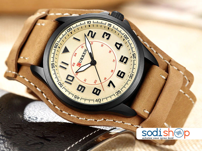 Montre de Luxe Curren 8279 Véritable Cuir Style Industriel Cadran Analogique - Couleur Marron Pour Homme SODI00