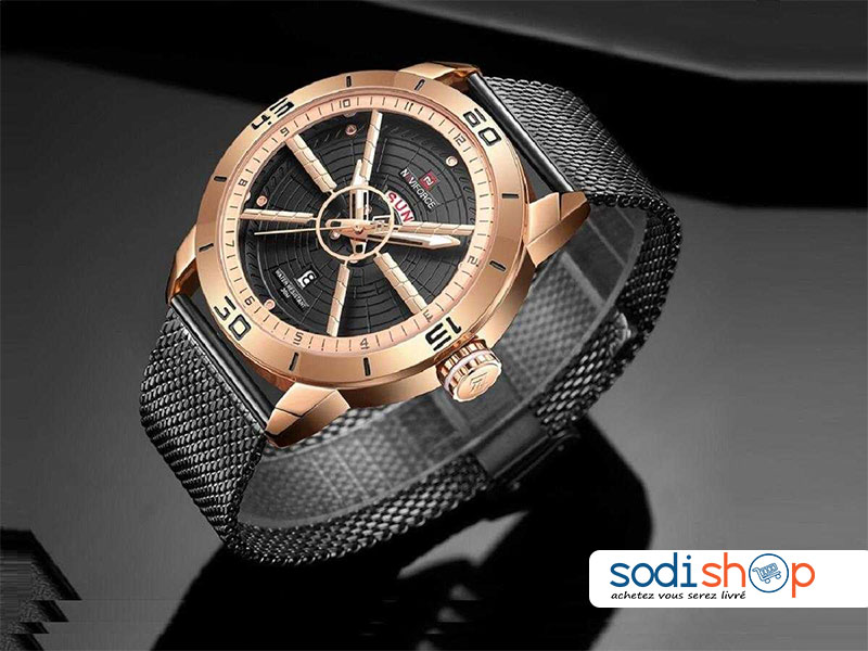 Naviforce NF9155 Montre Homme Bracelet en Maille Noir Sodi00