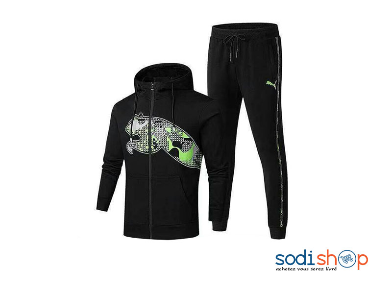 Sweat à Capuche + Pantalon Jogging Ensemble Puma Survêtement Haute Qualité - Couleur Noir WA0021
