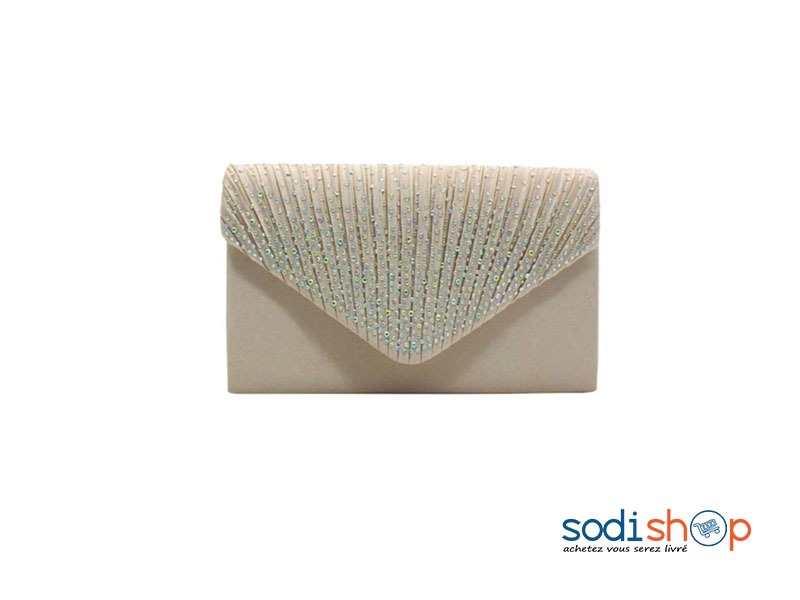 Pochette Sac à Main à Strass Couleur Blanc-sale EB0001