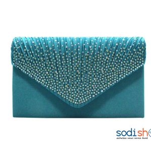 Pochette Sac à Main à Strass Couleur Vert Turquoise EB0001