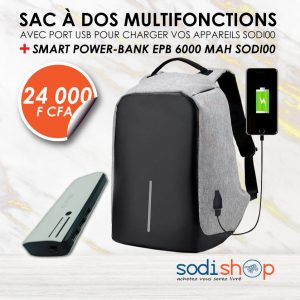 Sac à Dos Multifonctions Muni de Port USB + Powerbank 6000 mAh Pour Recharger Les Appareils SODI00