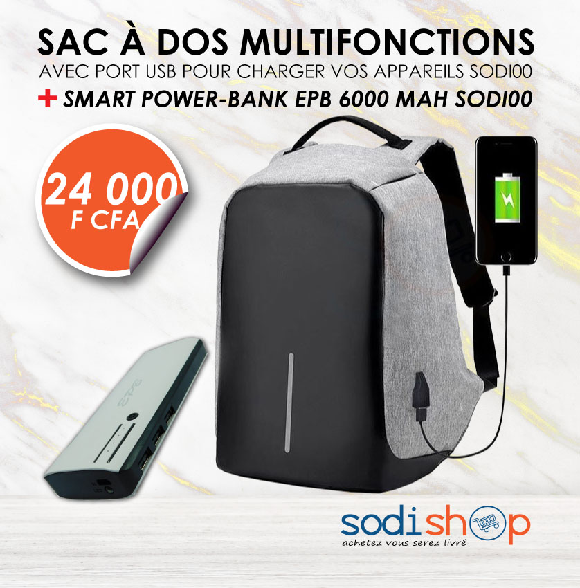 Sac à Dos Multifonctions Muni de Port USB + Powerbank 6000 mAh Pour Recharger Les Appareils SODI00