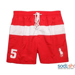 Short Ralph Lauren, Taille Elastiquée avec Cordon de Serrage - Couleur Rouge Blanc BK0096